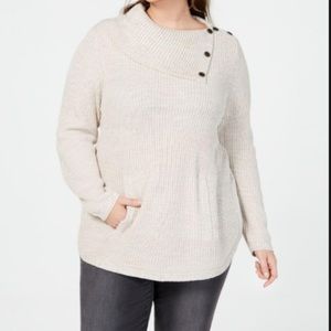 Style & Co cream envelope neck, kangaroo pocket  knit sweater. Size 2X.